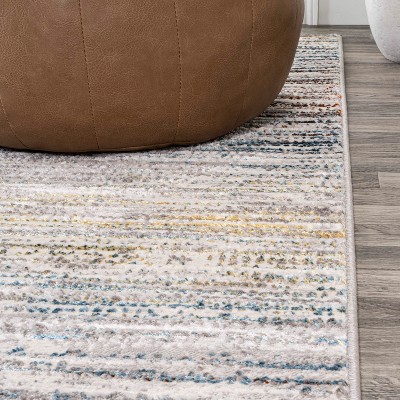 Gray and Blue Striped Synthetic Flat Woven Area Rug