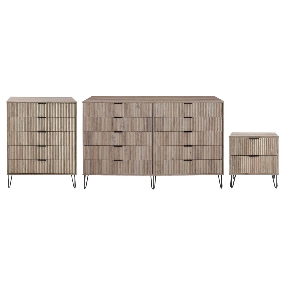 Manhattan Comfort Dumbo 3pc 5 Drawer Dresser, 10 Drawer Dresser and Nightstand Set Gray