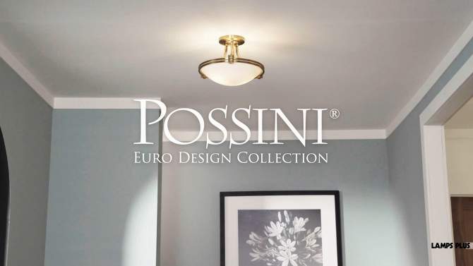 Possini Euro Design Deco Modern Ceiling Light Semi Flush Mount Fixture 16" Wide Warm Brass 2-Light White Glass Bowl for Bedroom Kitchen Living Room, 2 of 9, play video