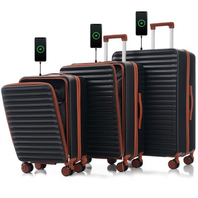 3 Pieces Luggage Sets,20/24/28Inch Hard Shell Luggage Sets,Spinner Wheel Luggage With Cup Holder And USB Port And TSA Lock-Cuddlewood