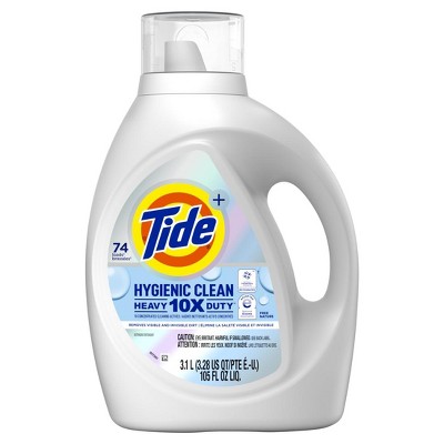 Tide Hygienic Clean Heavy Duty 10x Free Liquid Laundry Detergent, Unscented Scent, 105 fl oz, 74 Loads, HE Compatible