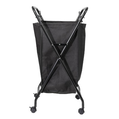 Heavy Duty Black Canvas Rolling Laundry Hamper with Foldable Frame