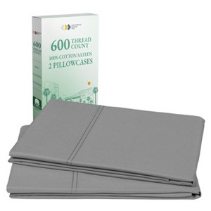 Set of 2 Pillowcases - Luxury 600 Thread Count, 100% Cotton Sateen, Soft, Crisp, and Breathable by California Design Den - 1 of 4