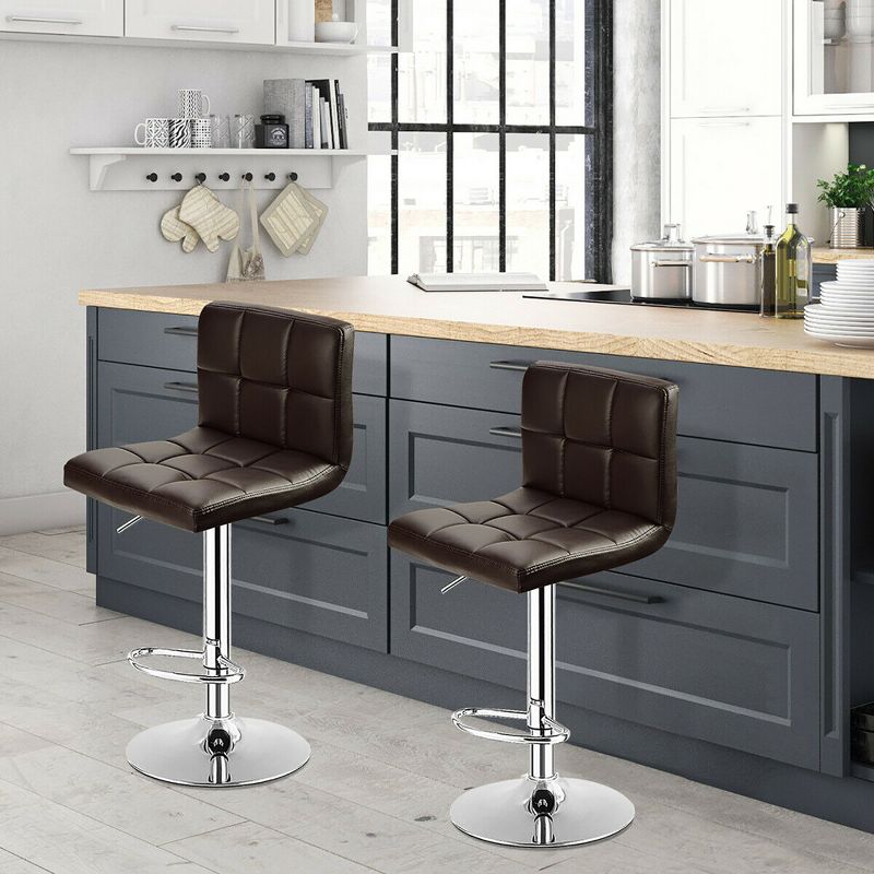 Costway Set of 2 Bar Stools Adjustable PU Leather Swivel Kitchen Counter Bar Chair Brown, 4 of 11