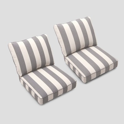 Foxborough 2pk Cabana Stripe Club Chair Cushions Gray/White - Threshold™