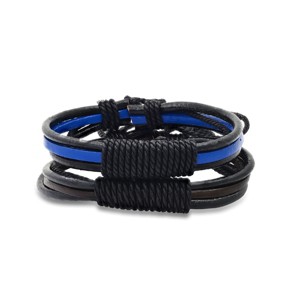 Steeltime Men's 2pc genuine black, blue and brown wrap multi-Row leather drawstring bracelets - 1 of 4