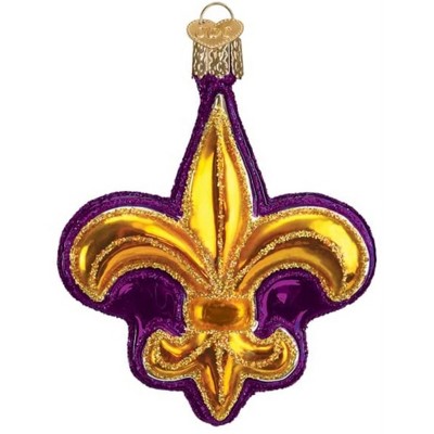 Old World Christmas Glass Blown Christmas Ornament, Purple Fleur De Lis (With OWC Gift Box)