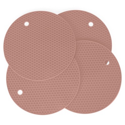 Nat & Jules Honeycomb Pattern 7 inch Silicone Round Kitchen Hot Pad Trivets Set of 4, Mauve