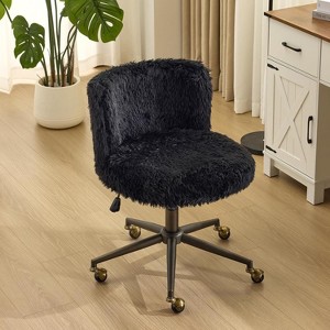 VINGLI Plush Upholstery Vanity Desk Chair with Curved Back, Cute Rolling Chair with Bronze Base and Golden-Bronze 360° Swivel Wheels - 1 of 4
