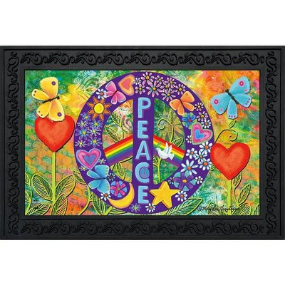 Colorful Floral Peace Sign Outdoor Rubber Doormat 30" x 18"
