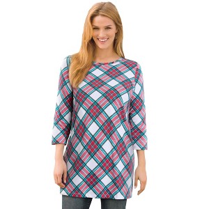 Woman Within Perfect Printed Three-Quarter-Sleeve Scoopneck Tunic - 1 of 4