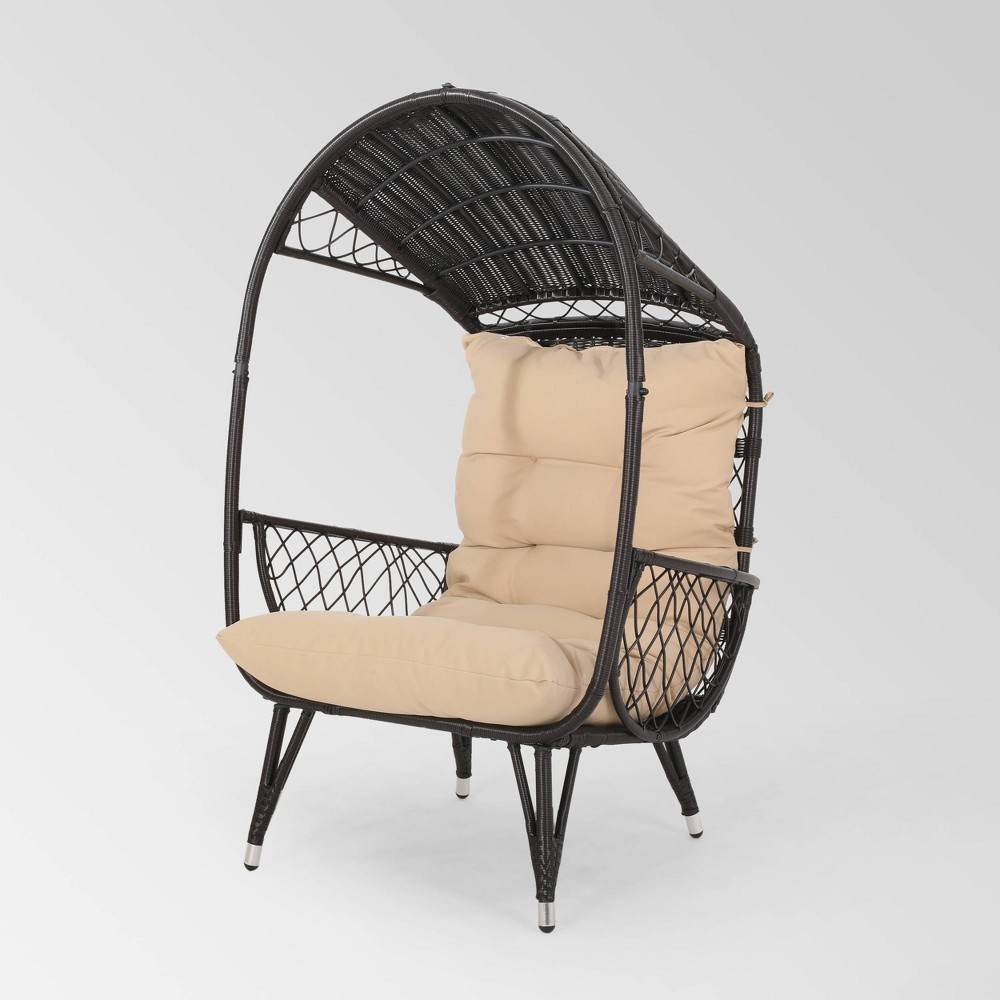 Malia Wicker Standing Basket Chair Brown / Tan - Christopher Knight Home: Weather-Resistant Patio Furniture, Polyester Cushion
