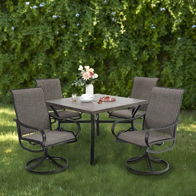 5pc Patio Set with Steel Table with 2" Umbrella Hole & 360 Swivel Sling Arm Chairs - Captiva Designs