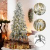 LuxenHome Pre-Lit Snowy Branches Slim Artificial Cedar Christmas Tree with Metal Stand - 2 of 4