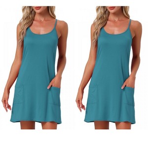 INSPIRE CHIC Women's 2 Pcs Sleeveless Racerback Midi Sleepdress Chemise Nightgowns with Pockets - 1 of 4