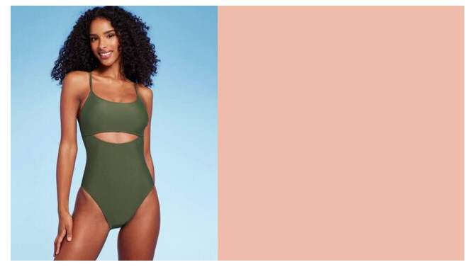 Women's Keyhole One Piece Swimsuit - Shade & Shore™ Dark Green, 2 of 7, play video
