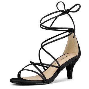 Allegra K Women's Strappy Kitten Heel Lace-Up Sandals - 1 of 4