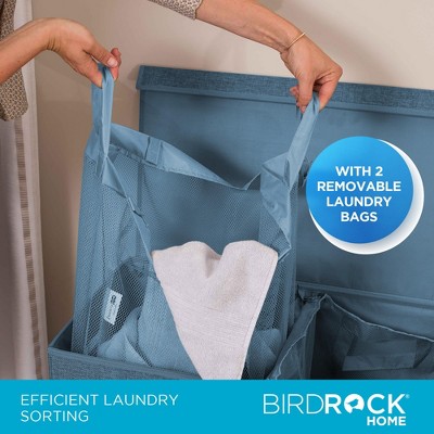 Light Blue Double Linen Laundry Hamper with Removable Liners and Lid