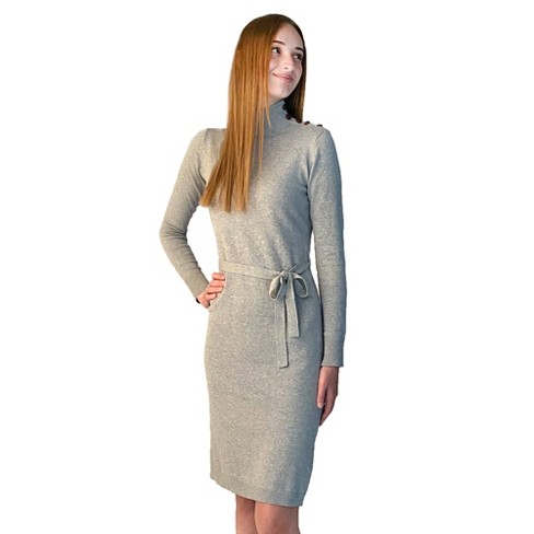 Hope u0026 Henry Womens' Mock Neck Sweater Dress With Button Detail (gray  Heather, 10) : Target