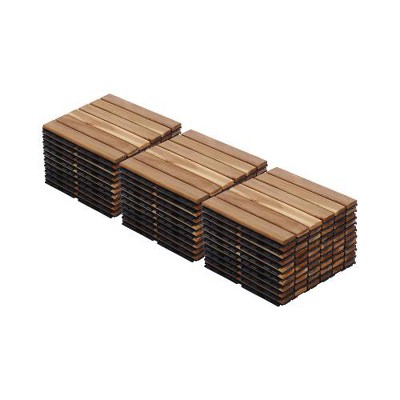 Dolonm 12"x12" Interlocking Acacia Hardwood Deck Tiles – Yellow Striped Pattern, Waterproof Outdoor Flooring for Patio, Pool & Balcony