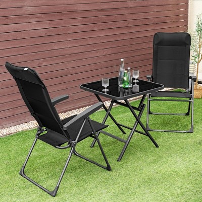 Black Adjustable Folding Patio Dining Chairs with Arms, Set of 2