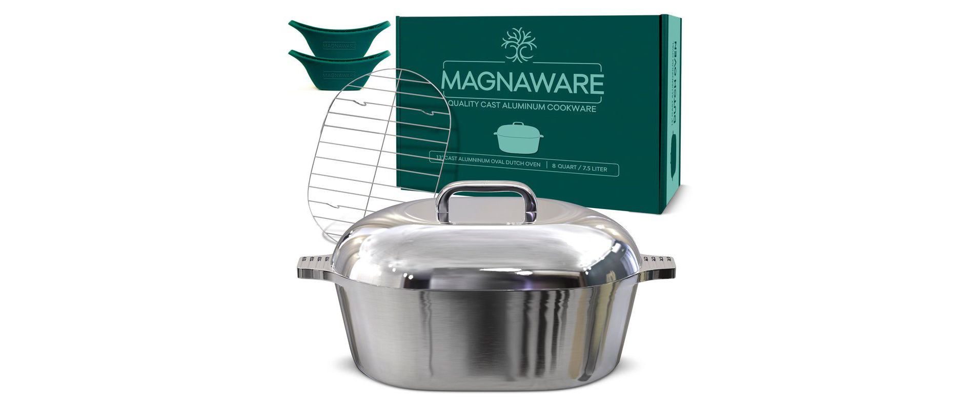 MAGNAWARE 8 Qt Cast Aluminum Oval Dutch Oven with Lid – Serves 8-12, Roasts, Stews & Cajun Cooking