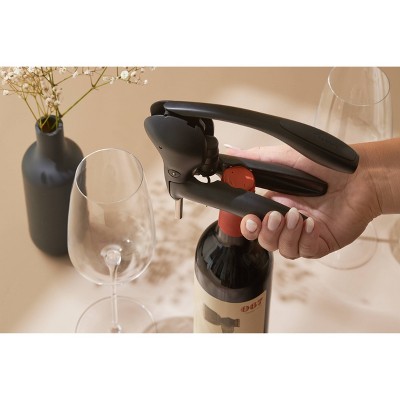 Black Stainless Steel Lever Corkscrew with Built-In Foil Cutter