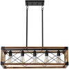 Kitchen Island 5-Light Industrial Farmhouse Chandelier, Black Walnut Wood Pendant Light for Kitchen Island, Dining Room, E26 Base, Adjustable Height - 3 of 4