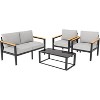 Aluminum Patio Furniture Set,4 Piece Modern Outdoor Conversation Sets with 4 inch Cushion & Tempered Glass Table Outside Furniture Sets - 2 of 4