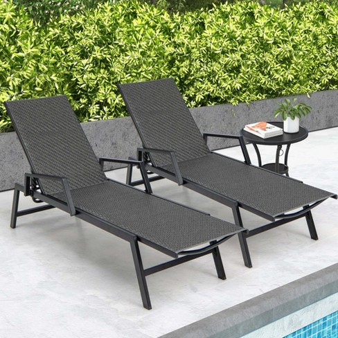 Costway 2 Pcs Outdoor Rattan Chaise Lounge With Armrests & 5-position ...