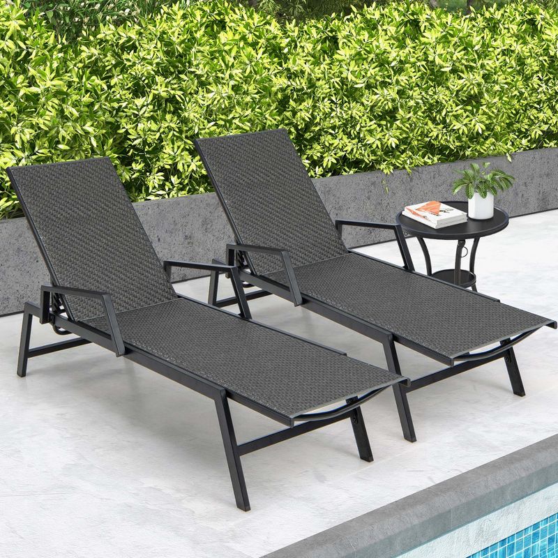 Costway 1 PC/2 PCS Outdoor Rattan Chaise Lounge with Armrests & 5-Position Backrest for Backyard, 1 of 10