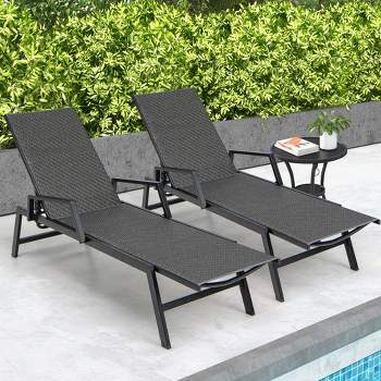 Costway 1 PC/2 PCS Outdoor Rattan Chaise Lounge with Armrests & 5-Position Backrest for Backyard