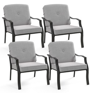 Costway 4 PCS Patio Metal Chairs Outdoor Dining Seat Heavy Duty with Cushions Garden Gray - 1 of 4