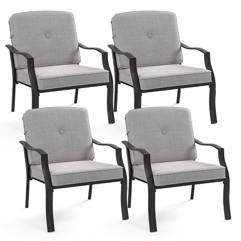 Costway 4 Pcs Patio Metal Chairs Outdoor Dining Seat Heavy Duty with Cushions Garden Gray