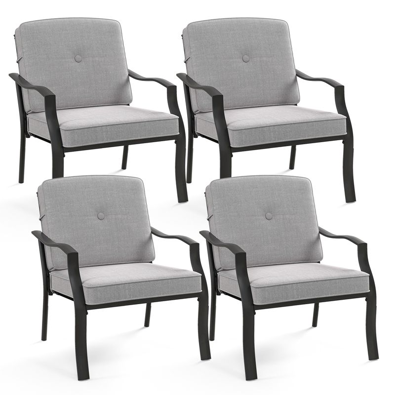 Costway 4 PCS Patio Metal Chairs Outdoor Dining Seat Heavy Duty with Cushions Garden Gray, 1 of 9