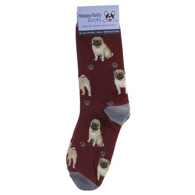 Novelty Socks 14.0" Pug Happy Tails Socks. Premium Quality Soft E & S Pet  -  Socks