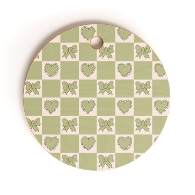 Doodle By Meg Green Bow Checkered Print Cutting Board - Round