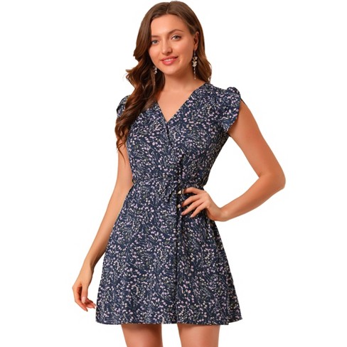 Allegra K Women's Boho Crossover V Neck Petal Sleeves Belted Floral Flowy  Dress : Target