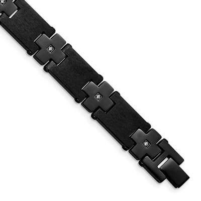 Black Bow Jewelry Men's 13mm Black Plated Stainless Steel & CZ Cross Bracelet, 8 Inch