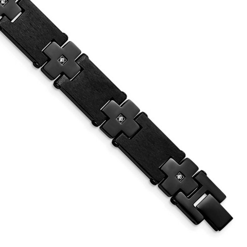 Black Bow Jewelry Men's 13mm Black Plated Stainless Steel & CZ Cross Bracelet, 8 Inch - image 1 of 4