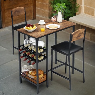 Dining Bar Table Set for 2 with Wine Rack and Storage Shelf, Bar Counter Table with 2 Footrest Chairs,Dining Table Set for 2,Upholstered Chairs