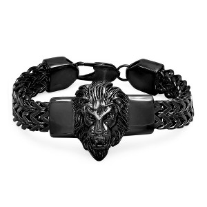 Steeltime Men's Black IP plated stainless steel lion head box chain bracelet - 1 of 4