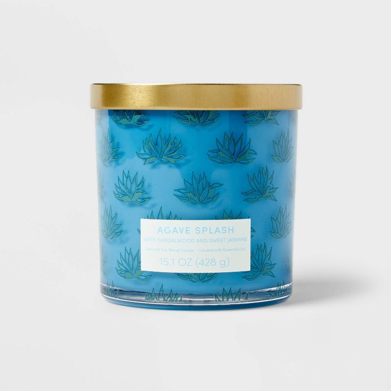 15.1oz Candle Agave Plant Print Agave Splash Blue - Opalhouse&#8482;, 1 of 5