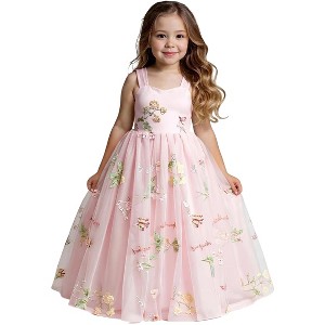2Bunnies Girls' 3-12Y Floral Garden Embroidered Tulle Strap Flower Girl Dress Maxi - 1 of 4