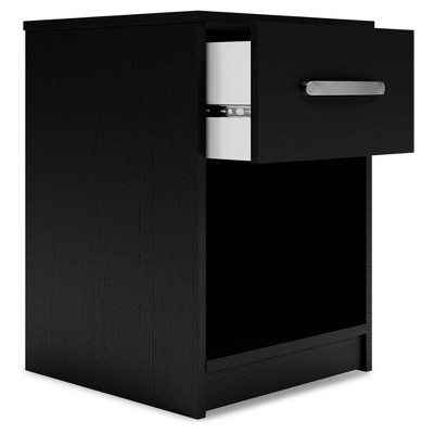 Black Transitional 1-Drawer Nightstand with Open Cubby