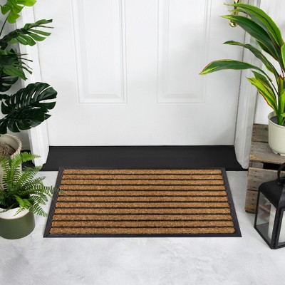 Black and Brown Striped Coir Outdoor Doormat 30" x 18"