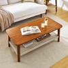 Racxily Boho Rattan Coffee Table with Woven Shelf ¨C 47.25" Mid-Century Wood Tea Table for Living Room/Couch/Home Office - 3 of 4