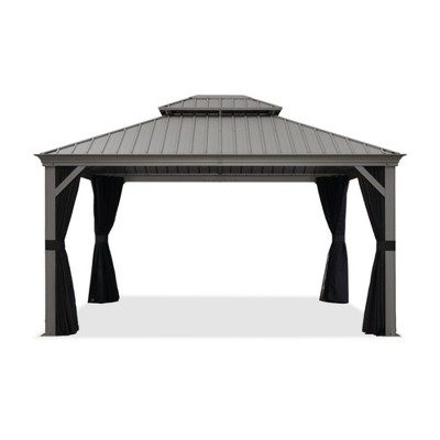 PURPLE LEAF Outdoor Hardtop Gazebo with Double Roof Metal Gazebo,Light Gray