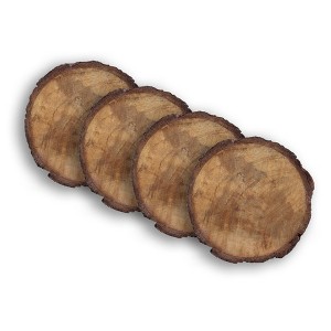 Dainty Home Wood With Tree Bark Designed 4" Round Coaster Set Of 4 - 1 of 3