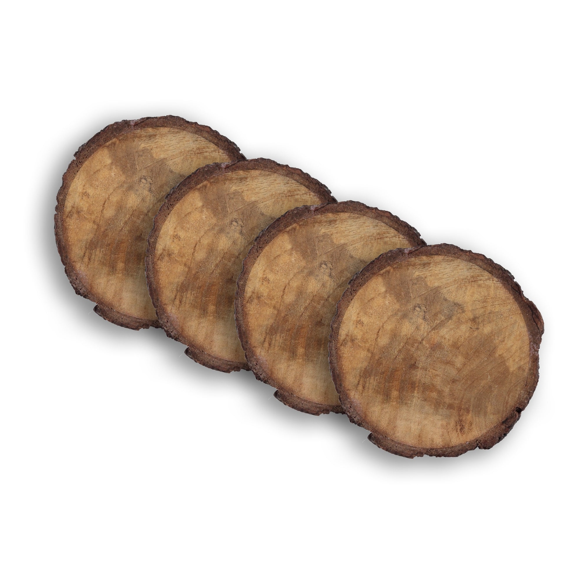 Dainty Home Wood With Tree Bark Designed 4" Round Coaster Set Of 4